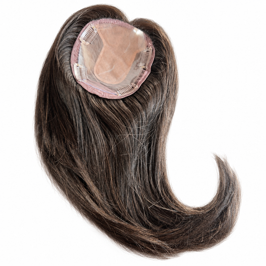 Virgin Human Hair Silk-Base Clip-On Topper – 10”, Dark Brown/Off-Black