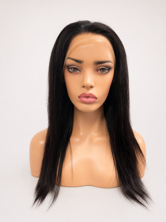 20” Natural Black Straight Lace Front Human Hair Wig