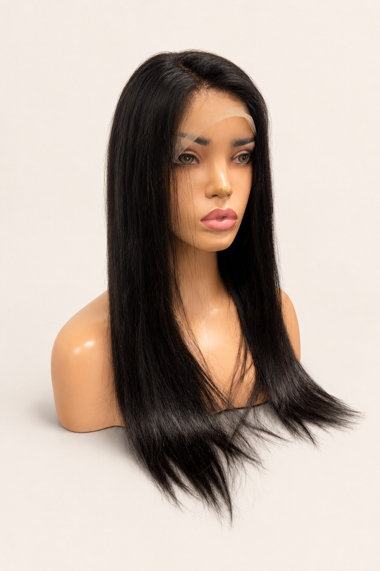 22” Straight Transparent Lace Front Wig – Natural Black