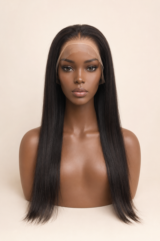 22” Vietnamese Black Straight Transparent Lace Front Wig